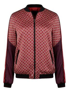 Scotch & Soda Clubhouse Royale Red Geometric Scarf Satin Bomber Jacket Size L